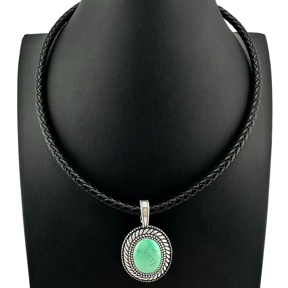 Carolyn Pollack 925 Sterling Silver Green Turquoise Cabochon Relios 17" Necklace
